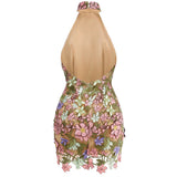New Exquisite Embroidery Sexy Perspective Sleeveless Short Dress Elegant Temperament Party Dinner Dress 68HZ