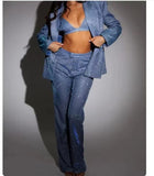 Spring And Summer New Women's Clothing Hot Selling Solid Color Sequin Fashion Casual Set Shirt Underwear Straight Trousers 68HZ