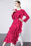 Spring And Summer 2024 New Dress Press Folding Leaves Side Three-Dimensional Decoration Loose Fashion Elegant Long Dress Commuter Women's Clothing 68HZ