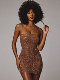 High-End Women's Hot Diamond Sexy Perspective T-Shirt Skirt Skirt Dress Night Shop Famous Ass Dress Dress Dress 68HZ