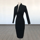 Sexy Deep V-Neck Fashion Trendy Long Sleeve Banded Dress With High-End Banquet Evening Dress 68HZ