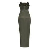 Summer Sexy Chest Sticker Wearing Fish Bone Skirt High-End Body Repair Irregular Open Fork Long Dress 68HZ