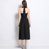 French Retro Sleeveless Dress Wave Point Small Bare Back V Collar Hanging Neck Tea Break Skirt Hong Kong Wind Girl Summer 2025 68HZ