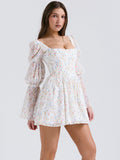 Hottie Women's Clothing Pure Sexual Sexy Waist Show Thin Sleeve Print Dress Spring Women Chiffon Dress New 68HZ