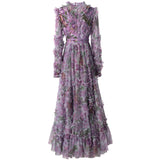 Heavy Industry Lien Embroidered Purple Lotus Leaf Side Princess Long Sleeve Dress Dress Autumn And Winter Women's New 2024 68HZ