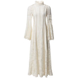 Vintage Style Collar Lace Splicing Horn Long Sleeve Long Dress Dress Spring And Summer New Women's Dress 2024 68HZ