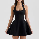 Fang Collar Hanging Neck Collar With Short Skirt 2025 New Waist Display Thin Short Color Dress Women's Summer 68HZ