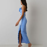 New High-End Sexy Hanging Neck Dress Irregular Opening Dress Long Model 68HZ