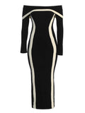 Elegant And Sexy Shoulder-Collision Dress Knitted Long-Sleeved Shoulder Banded Evening Dress 68HZ