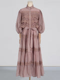Court Retro Style Long-Sleeved Dress Woman 2025 Spring New Splicing Hollow High-End Feeling Slimy Dress 68HZ