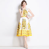 Standing Women's Clothing 2025 Summer New Elegant Temperament Bottom Vest Dress Blue And White Porcelain Printing Dress Women 68HZ