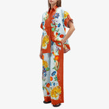 Literary Style Retro Print Two Sets Of 2025 New Short-Sleeved Shirt Top High-Waisted Leisure Broad Leg Pants Set Women 68HZ