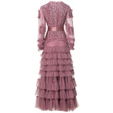 Heavy Industry Glide Sexy V-Neck Lotus Side Fluffy Long Dress Dress Dress Stand Women's Spring And Summer 2025 68HZ