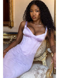 Sexy V-Neck Fish Bone Sling Temperament Dress Dress Body-Exlented Fork Mid-Long Dress Dress Dress Dress Dress 68HZ