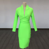 Sexy Deep V-Neck Fashion Trendy Long Sleeve Banded Dress With High-End Banquet Evening Dress 68HZ