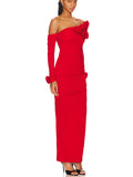 Women's Three-Dimensional Flower Design Folds Open Fork Solid Color Dress Dress 68HZ