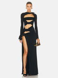 Women's New Sexy Perspective Umbilly Net Yarn Long-Sleeved Dress Long-Sleeved Dress Temperament Low-Breasted High Open Fork Dress 68HZ