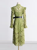 Artistic Retro Style Dress 2025 New Fashion Temperament Niche Design Hollow Lace Dress Long Lady 68HZ