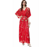 Heavy Industry Lienu Embroidered Nail Pearl Bat Sleeve Red Packed Buffet Long Dress Dress Summer Autumn Women's Dress 2024 68HZ