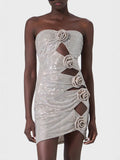 Hot Sales Explosion Sexy Hollow Hot Diamond Tight-Body Bag Dress Flower Diamond Temperament Dress Long 68HZ