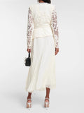 Small Name Studded Woven Strip Lace Embroidery Hook Hollow 100-Fold Long Dress Apricot Color 68HZ