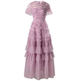 Vintage Wind Round Collar Lotus Leaf Side Splicing Short Sleeves Big Swing Purple Dress Dress Women's Autumn And Winter New 2024 68HZ