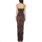 New Holiday Photo Sexy Dress With Boobs Mesh Flowers Long Party Show Dress 68HZ