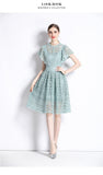 2024 Summer New French Elegant Water-Soluble Lace Hook Hollow Flying Sleeve Temperament Waist Dress Dress Woman 68HZ