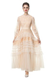 Spring And Autumn 2024 New Round Collar Retro Embroidery Weaving Mesh Wood Ear Heavy Industry Dress Dress Dress Woman 68HZ