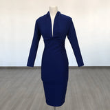 Sexy Deep V-Neck Fashion Trendy Long Sleeve Banded Dress With High-End Banquet Evening Dress 68HZ