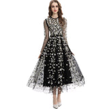 Heavy Industry Embroidery Flower Long Sleeve Mesh Perspective To Close The Waist Swing Dress Dress Dress New Women's Dress Spring And Summer 2024 68HZ