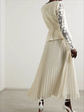 Small Name Studded Woven Strip Lace Embroidery Hook Hollow 100-Fold Long Dress Apricot Color 68HZ