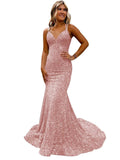 Lieling Ball Dress Body-Bagged Fishtail Small Tail Evening Dress Fine Shoulder-Band V-Neck Party Dress 68HZ