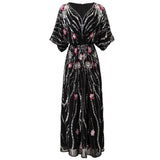 Heavy Industry Lienu Embroidered Nail Pearl Bat Sleeve Red Packed Buffet Long Dress Dress Summer Autumn Women's Dress 2024 68HZ