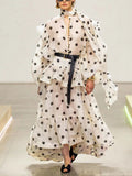 Australian Show Wave Dot Suit Women's Tide 2025 New Scarf With Lotus Leaf Shirt Top + Long Skirt 68HZ