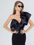 Women's Sexy Temperament Slant Shoulders Irregular Thin Open Fork Dress Elegant Banded Evening Dress 68HZ