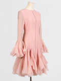 Vietnam's Niche Temperament 2025 Spring New Fashion Lotus Leaf Side Design Waist Thin Horn Sleeve Dress Woman 68HZ