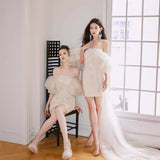Evening Dress 2024 New Pompous Fine Shiny Dress Heavy Industry Bubble Sleeve Birthday Dress Adult Dress 68HZ