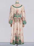 French Dress Spring 2025 New Fashion V-Neck Retro Print High-Rise High-Rise Dress Woman Trend 68HZ