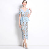 British Niche Temperament Thousands Of Gold Windy Collar Short-Sleeved Lace Waist Dress Dress With Belt 68HZ