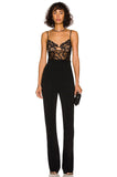 Lean Hepburn Women's Sling Lace Bandage Elastic Slimming Jumpsuit Fish Bone Long Black 68HZ