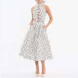 High-End Feel Dress Women 2025 New High-Necked Sleeveless Design Bow Wave Dot Long Skirt 68HZ