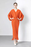 Miyako Dress 2025 Summer New Temperament Relaxed Bat Sleeve V Collar Thin Fish Tail Folded Long Dress 68HZ