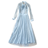 Scarf Long Sleeve Temperament Fashion Water-Soad Hook Flower Blue Dress 2025 Spring And Summer New Women's Clothing 68HZ