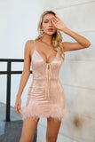 Women's Sexy V-Necked Dress High-End Temperament Cane Stitched Feathered Ass Skirt Dress Dress 68HZ