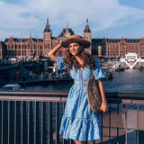 Wish 2024 Summer Women's V-Neck Short-Sleeved Lace Sleeves Single-Drace Dress 68HZ