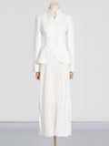 Fashion Elegant High-End Set 2025 New Embroidered Collar Single Buckle Top + 100 Folds High Waist Half-Body Skirt 68HZ