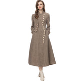 Standing Collar Long Sleeve Lattice Thousand Bird Print Single Row Buckle Long Coat Women's Autumn And Winter New 2024 68HZ