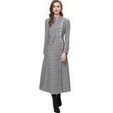 Standing Collar Long Sleeve Lattice Thousand Bird Print Single Row Buckle Long Coat Women's Autumn And Winter New 2024 68HZ