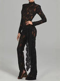 Pantyhose Burst New Hot Babes Sexy Lace Hollow Horn Sleeves To Repair Jumpsuit Jumpsuit Woman 68HZ